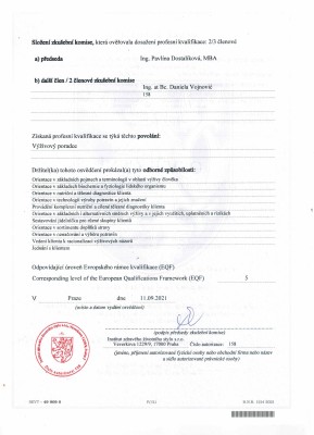 Certifikát výživového poradce - Zadní strana